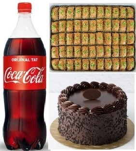 Tatlı Ziyafeti 2-3 Kişilik Pasta Fıstıklı Baklava ve Cola Menüsü
